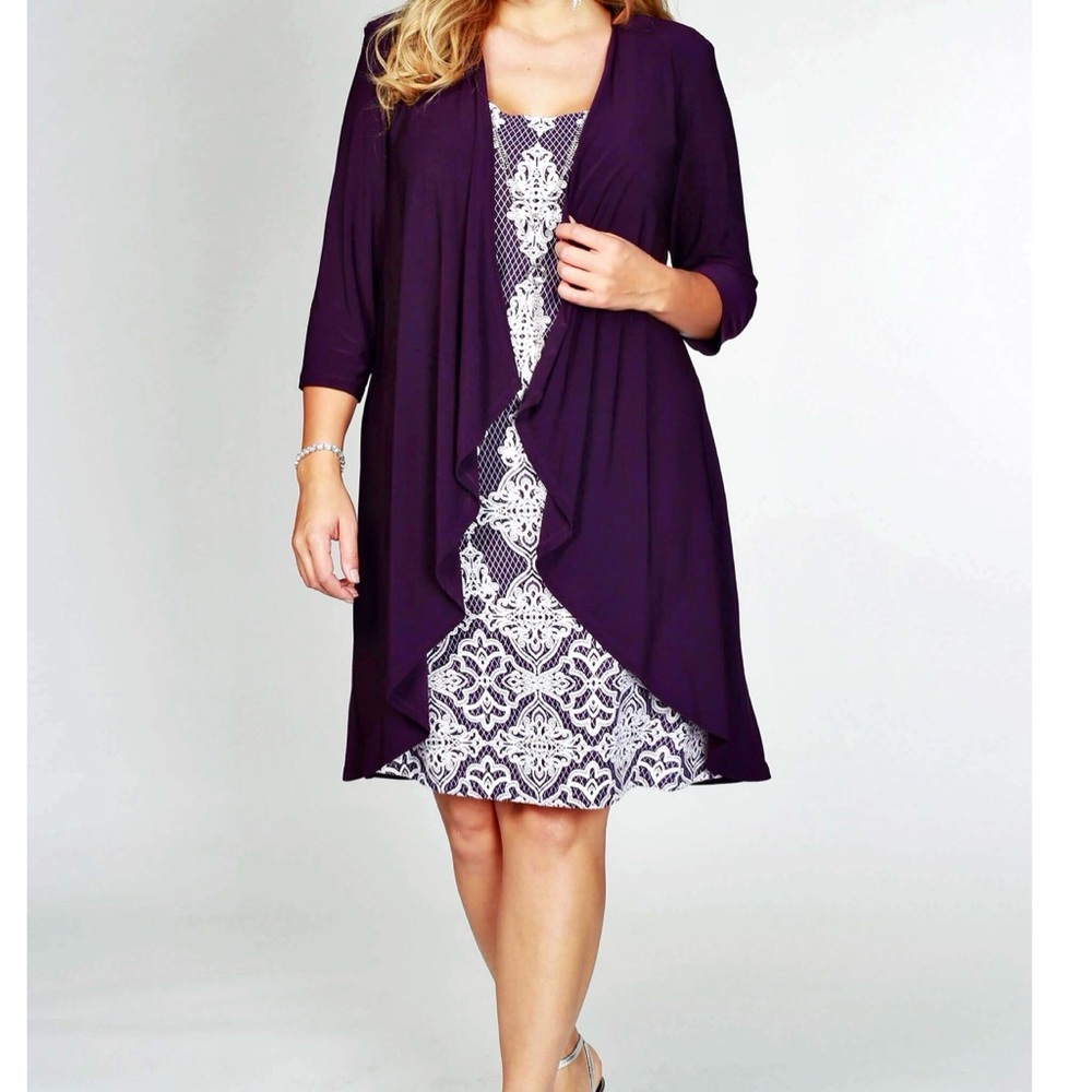 R & M Richards Deep Purple Cardigan with Lace Dress with Jacket